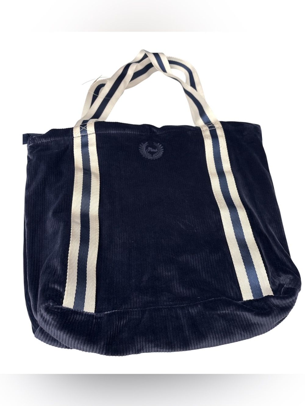 Pink Victoria’s Secret Navy Corduroy Tote with Striped Handles zip top NWT